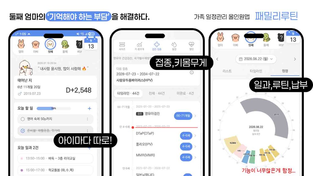 아이별 일정, 건강, 일과와 납부를 한 곳에서 관리하는 패밀리루틴